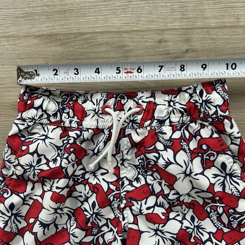 Vineyard Vines‎ Swim Trunks Boys Size XS(4/5) Red White Blue Whales Preppy Beach